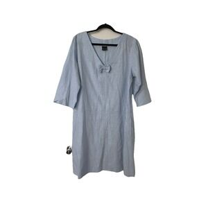 Le Muse‎ Women's  100% Linen Bow Front Century Modern Light Blue Sun Dress